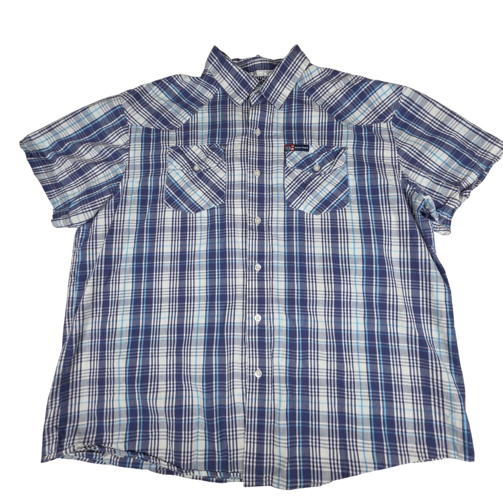 Y2K Phat Farm Short Sleeve Button Up Shirt Mens 2X Blue Plaid Hip-Hop Cotton